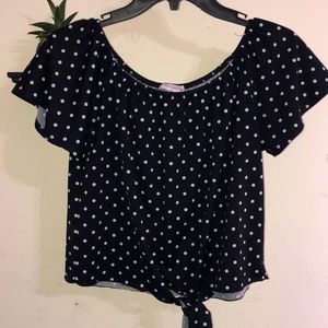 Black and white off the shoulder shirt